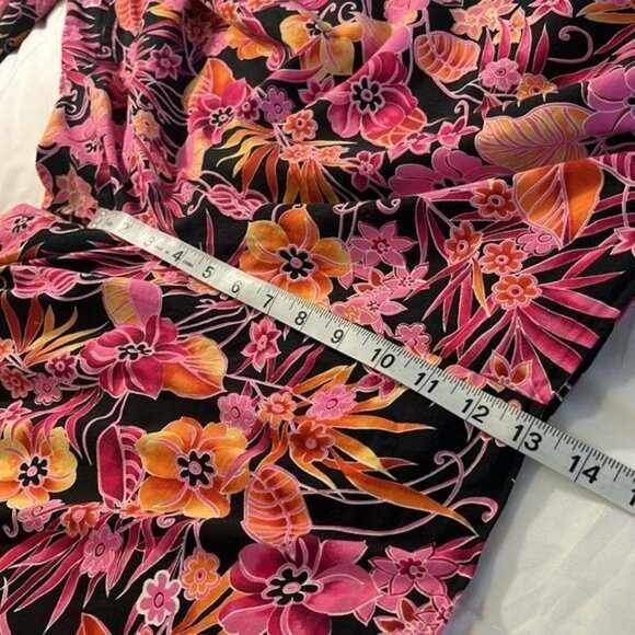 Tiramisu Floral Pants, Side Zip, High Rise, 24" Crop Inseam, Pink Orange Black - Picture 5 of 8
